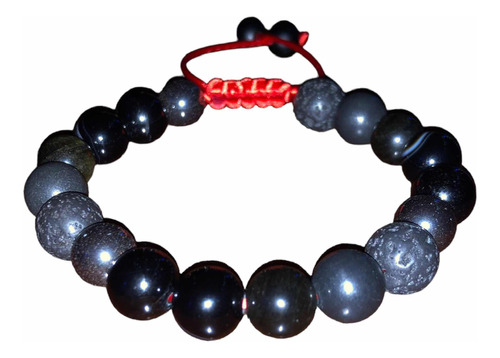 Pulsera Bruja 666, Protección Y Poder, 6 Piedras Negras