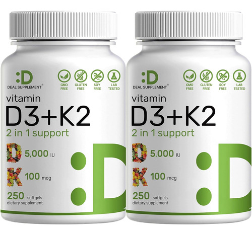 Vitamina D3 K2 5000 Ui Corazon Huesos Dientes 500 Cap