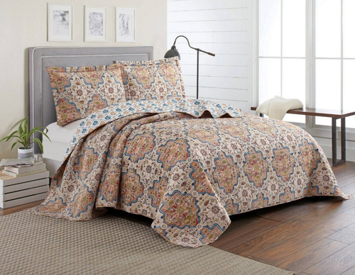 Imagen 2 de 5 de Cubrecama Quilt Cover Reversible +fundas Queen Kelowna D4