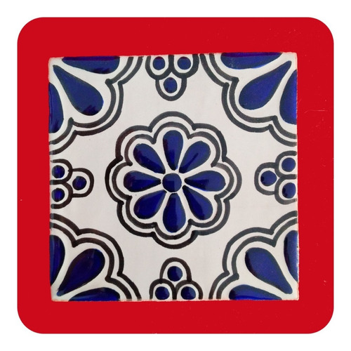 Imagen 1 de 5 de 45 Piezas De Azulejo De Talavera Poblana 10x10 Cm Flor Azul