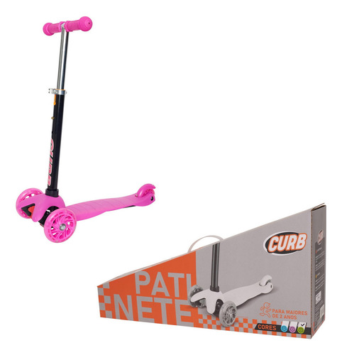 Patinete Infantil 3 Rodas Com Luzes Radical Flash Resistente Cor Rosa