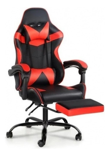 Silla de escritorio Lumax ROM-CA gamer ergonómica  negra y roja con tapizado de cuero sintético