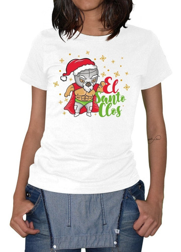 Playera Mujer Impresión Directa Mod- Navidad Santo Clos