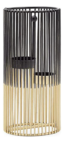 Juego De 2 Portavelas Geométricos Negros Y Dorados