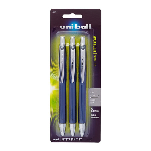 3 X Uni-ball Jetstream Retractable Ball Point Pens, Black