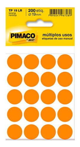Etiqueta Lisa Redonda 19mm Com 200 Bolinhas Laranja Pimaco