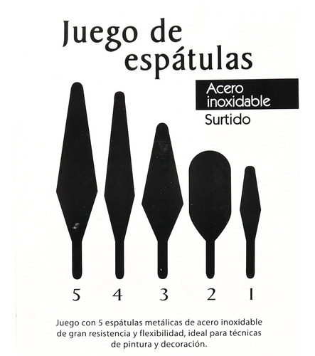 Imagen 2 de 3 de Juego De Espatulas Artistica Acero Inox Pqt 5 Pzas