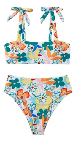 Shein  Bikini Con Estampado Floral De Hombro Con Nudo