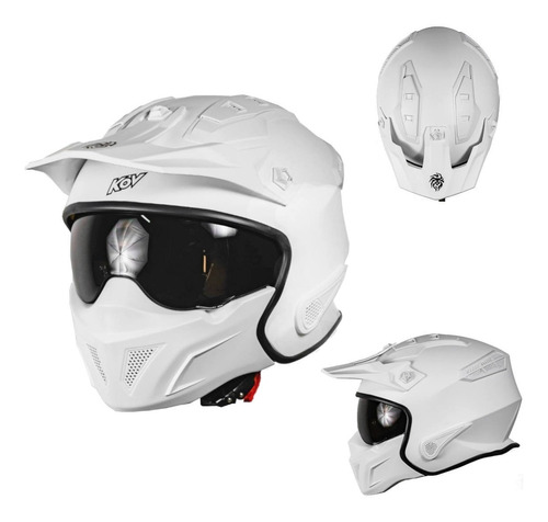 Casco Abierto Para Moto Kov Rock-o Blanco Con Mascara Tamaño del casco XL(61-62 cm)