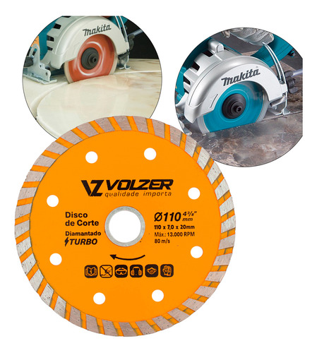 3un Discos De Corte Diamantado Turbo 110mm Volzer Laranja