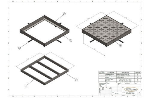 Tapa Camara Ch. Antideslizante 30 X 30cm Galvanizada Ed-tp300g