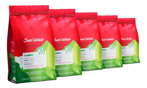 Café Moído 5 Pacotes De 250g Colombiano Juan Valdez Cumbre