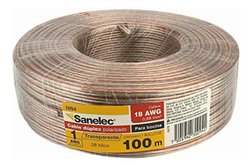 Sanelec 1094 Cable Dúplex Para Bocina 18 Awg, Transparente