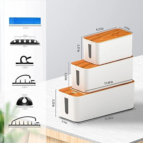 Caja De Gestión De Cables, Paquete De 3 Con 16 Clips Para Ca