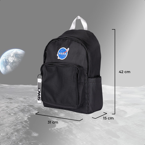 Mochila Backpack Nasa Black Space Acojinada Para Laptop 15.6 Color Negro Diseño de la tela Lisa