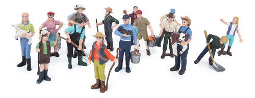 16pcs Simulação Fazenda Personagem Modelo Conjunto Fazendeir