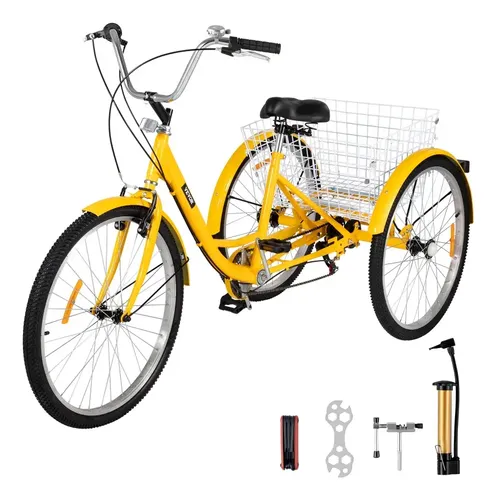 Triciclo Plegable Para Adultos De 24 Pulgadas – 7 Velocidades, Capacidad De 120 Kg, Con Cesta, Portabebidas Y Luz LED – Ideal Para Compras Y Ocio – Color Rojo