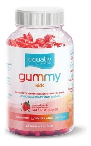 Super Gummy Equaliv Suplemento Infantil Vitaminas 60 Gomas Sabor Morango