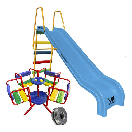 Combo Infantil Calesita + Tobogan 4 Escalones Pvc Exterior