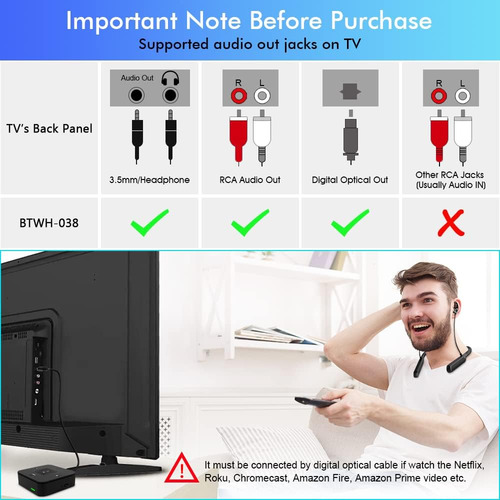 Golvery Transmisor De Auriculares Bluetooth Para Ver Estéreo Negro