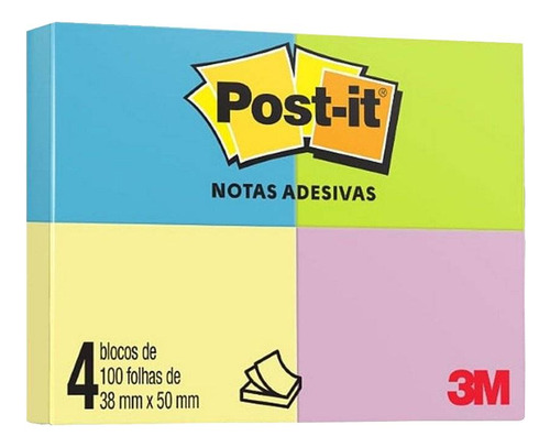 Post-it 38x50mm Neon 4 Cores Colorido 100f 3m