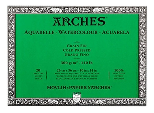 Block Acuarela Arches 26x36 Cm Grano Fino 300 G/m2 20 H