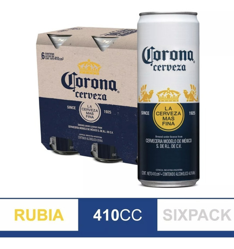 Pack Lata Cerveza Corona 410ml X6 Sixpack Rubia 410cc