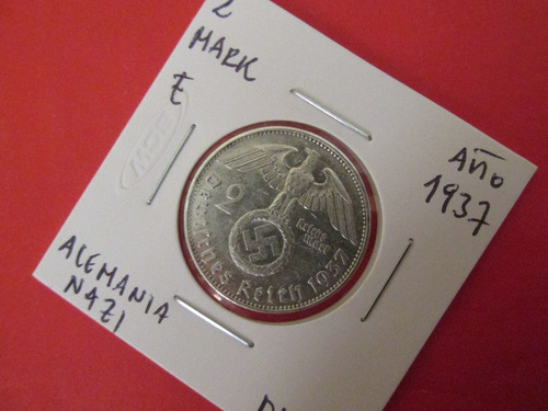 Moneda Alemania Nazi 2 Mark De Plata Tercer Reich 1937 (Usado)
