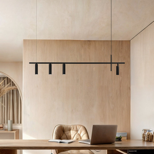 Lustre Retangular Preto Turn By 4 Spots Tubo Para Mesa
