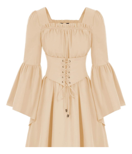 Vestido Vintage Medieval Big Swing Con Mangas Elásticas En L