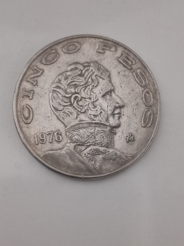 Moneda De 5 Pesos 1976, Con La Leyenda Invertida En El Canto