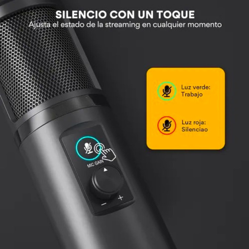Micrófono Usb Pc, Micrófono Condensador Profesional L 192khz Negro