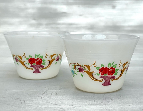 Set De 2 Flaneras  Pyrorey Vintage, Decoradas Milk Glass-