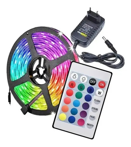 Fita LED RGB 5050 5m Controle Remoto IP65 Externa Interna 12V