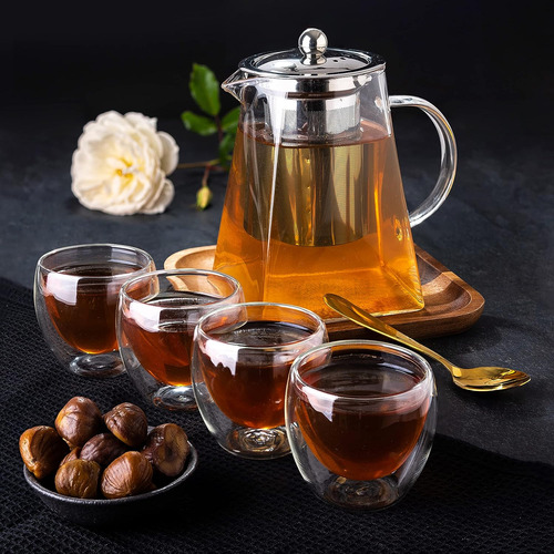 Juego De Tetera De Vidrio De 5 Piezas, Hervidor Con Infusor