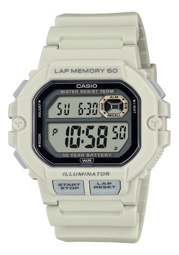 Reloj Casio Ws-1400h-8av, 60 Laps De Cronometro, Luz Led Amb Blanco/gris Blanco/gris Agua