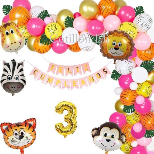 Set Deco Cumple Arco Globos Animales Animalitos Selva Safari