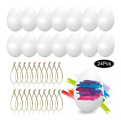 Huevos de plástico para pintar,Pegatinas de Pascua 80 piezas Huevos de Pascua de plástico de 6 cm Huevos de Pascua blanco 25 piezas 6 Pluma de Acuarela，Huevos de Pascua para colgar para decorar 