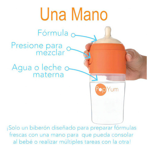 Popyum Biberón Anticólico Para Mezclar Fórmula 5oz/150ml 2pz Color Naranja Transparente