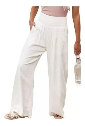 Pantalones Casuales De Lino Con Cintura Elástica Para Mujer