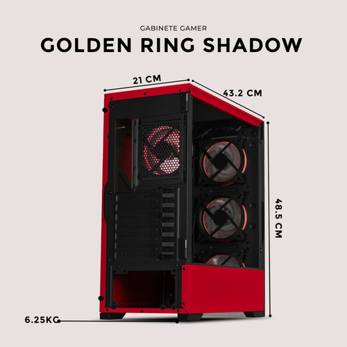 Gabinete Gamer Xtreme Pc Gaming Ring Shadow Edition Torre Completa E-atx 4 Fan Cristal Templado Argb Rojo
