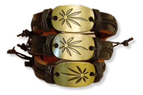 Pulsera Hombre Ecocuero Dije Cogollo Pack 3 Brazalete 