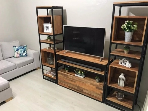 Imagen 6 de 8 de Rack Tv Juegos En Hierro Madera Living Mueble Comedor
