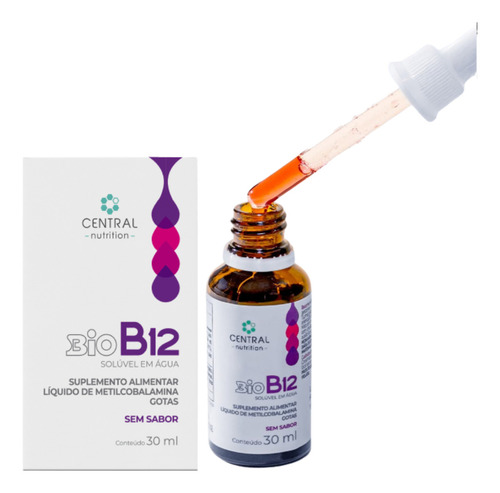 Bio B12 Vitamina B12 Metilcobalamina Gotas Liquida Central Nutrition Sabor Sem Sabor - Gotas - 30ml Compativel Multivitaminico Growth VitaFor citoneurin Pura Vida Suplemento Alinetar