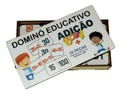 Dominó Jogo Educativo Pedagógico Matemático Adição 28pcs Mdf