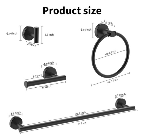 Juego De 8 Piezas De Accesorios De Baño Negro Mate, Toalla D