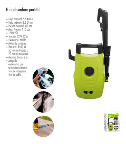 Hidrolavadora Portatil Maxima Presion 1600psi 1400w