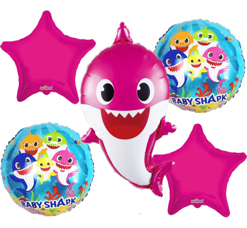 Set Globo Baby Shark Rosa Cumpleaños Decoración 5 Pzas