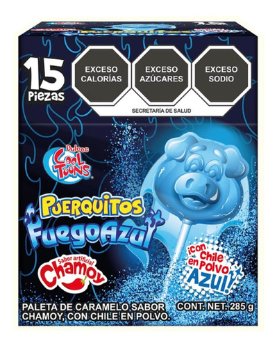 Paleta Puerquito Fuego Azul 15 Pz Chamoy Cool Toons 