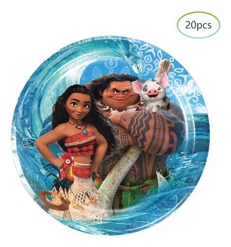 Artículos De Fiesta Con Temática De Fenghu Moana, 20 Platos
